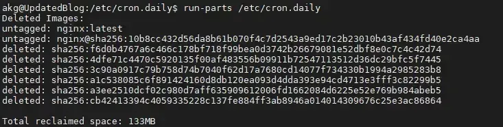 Terminal output showing the daily cron job execution results